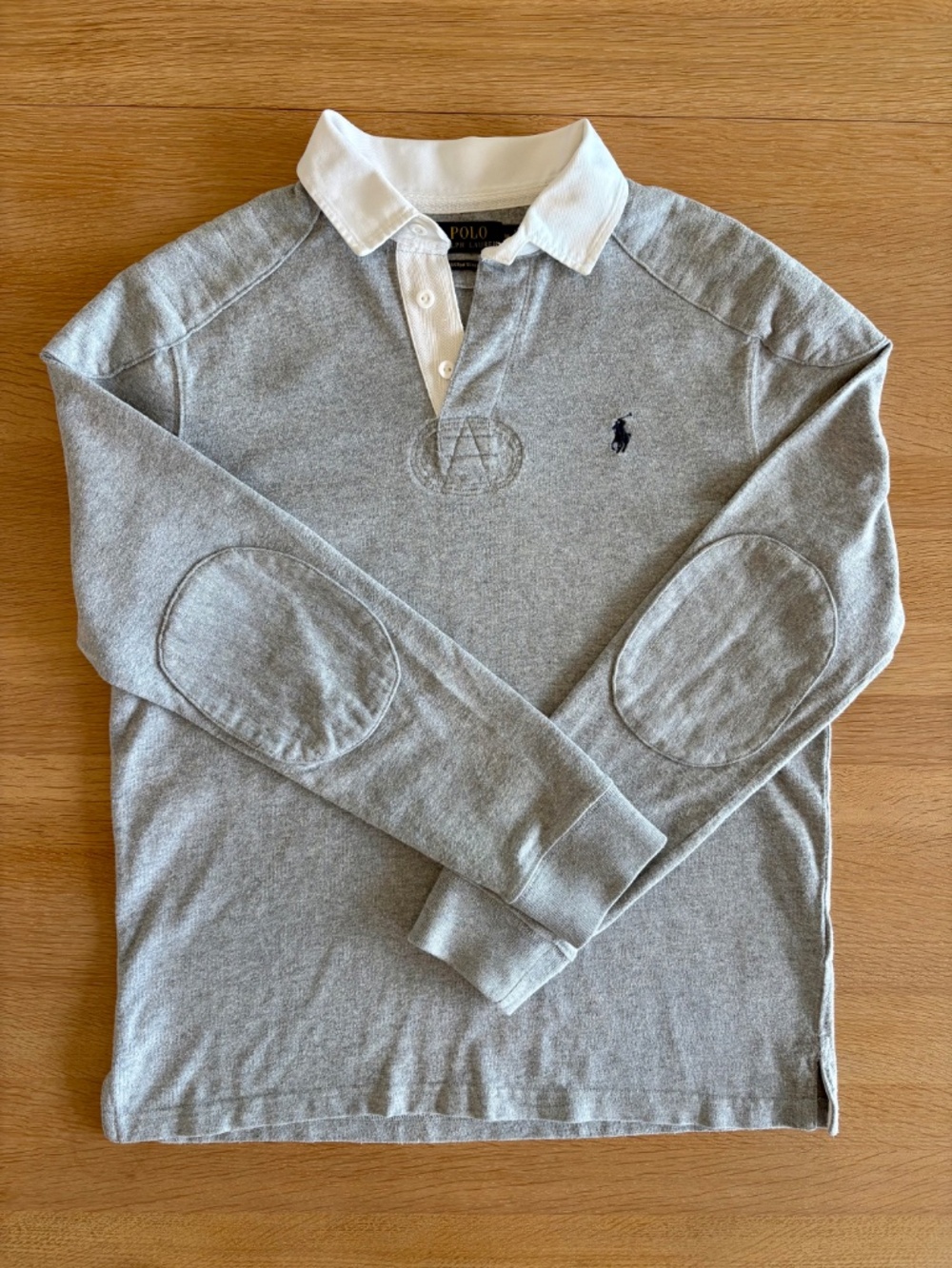 Polo Ralph Lauren Mens Long Sleeve Rugby Shirt Gray White Collar Size M
